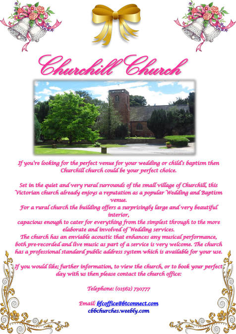 Churchill church Baptisms and Weddings poster